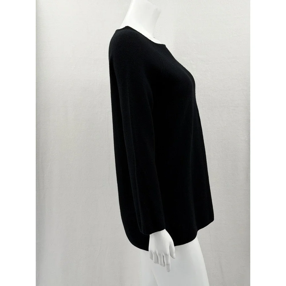 Tory Burch Sweater Women Medium Black Merino Wool Boat Neck Knit Staple Designer